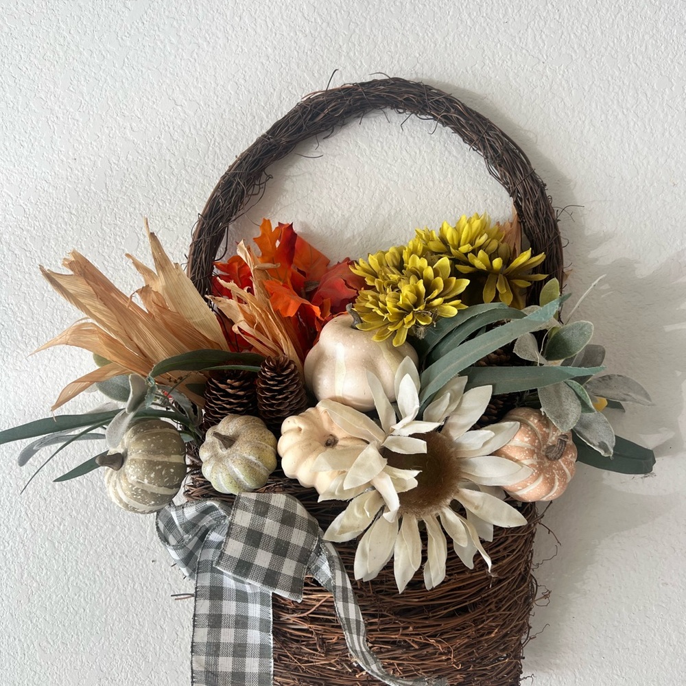 Autumn Harvest Wicker Basket with Flowers